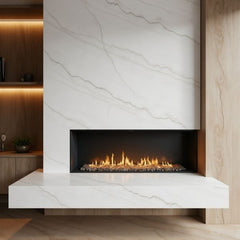 Modern fireplace design in mont blanc sintered porcelain