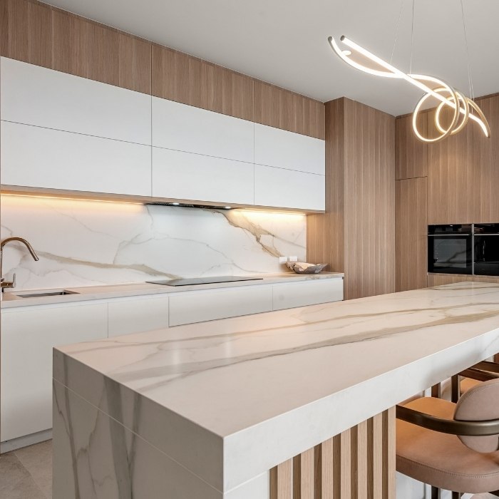 Essential Gold sintered stone kitchen and island benchtop in Perth